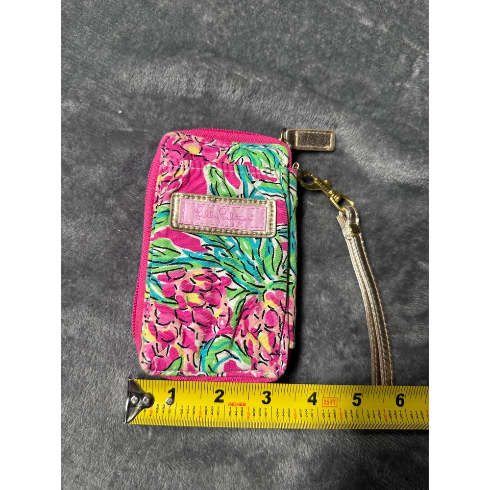 Lilly Pulitzer Wristlet Wallet Card Holder Women OS Pink Pineapple Floral Zip